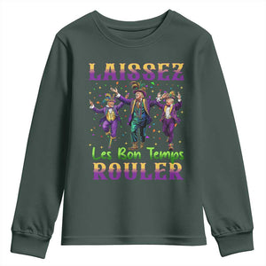 Funny Mardi Gras Trump Youth Sweatshirt Laissez Les Bon Temps Rouler Trump Dancing TS09 Dark Forest Green Print Your Wear