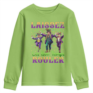 Funny Mardi Gras Trump Youth Sweatshirt Laissez Les Bon Temps Rouler Trump Dancing TS09 Lime Print Your Wear