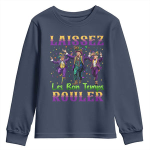 Funny Mardi Gras Trump Youth Sweatshirt Laissez Les Bon Temps Rouler Trump Dancing TS09 Navy Print Your Wear