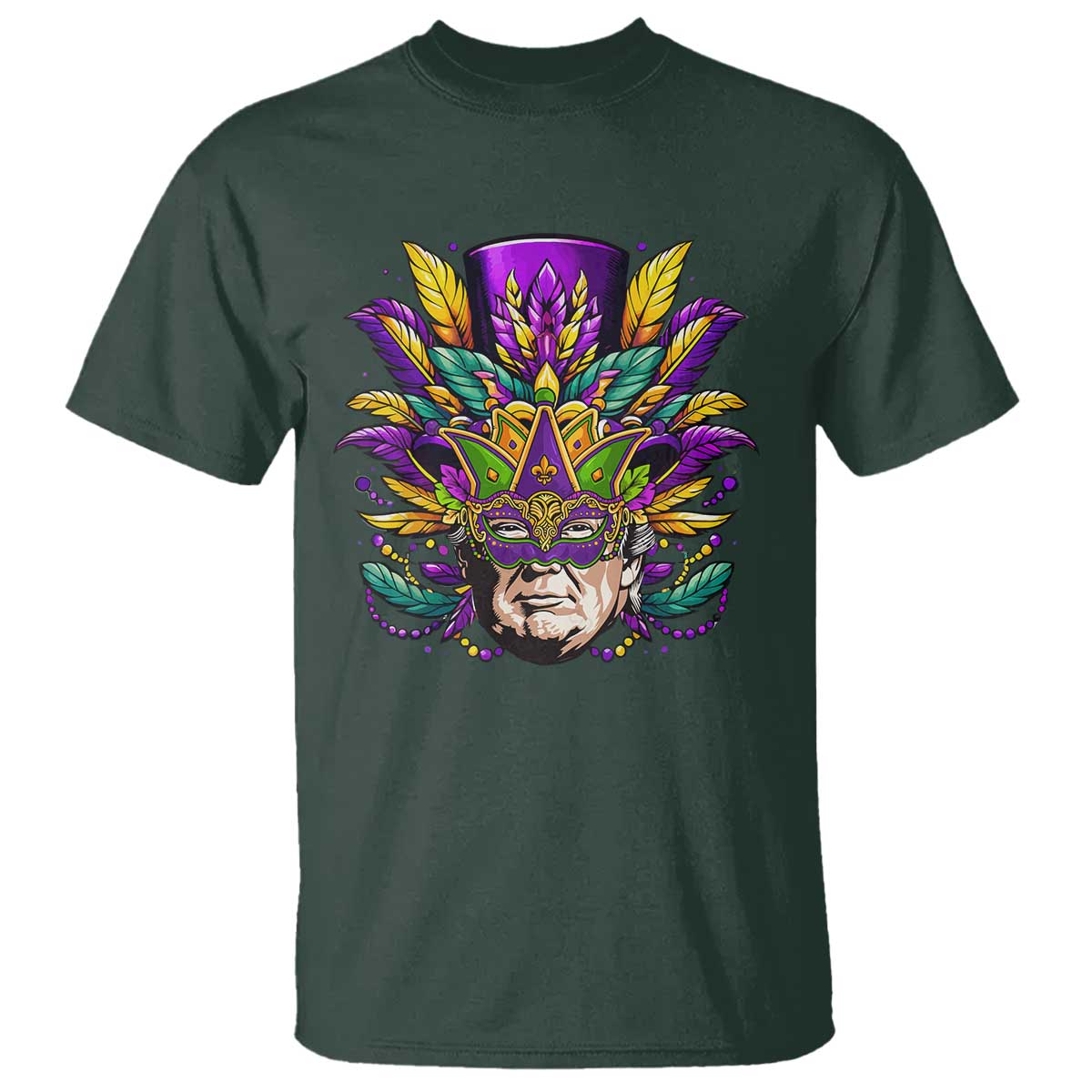 Mardi Gras Mask Trump T Shirt Fat Tuesday NOLA Louisiana TS09 Dark Forest Green Print Your Wear
