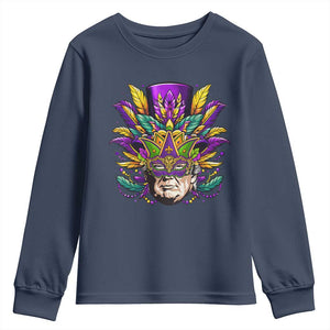 Mardi Gras Mask Trump Youth Sweatshirt Fat Tuesday NOLA Louisiana TS09 Navy Print Your Wear