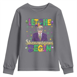 Funny Trump Mardi Gras Youth Sweatshirt Let The Shenanigans Begin TS09 Charcoal Print Your Wear