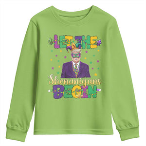 Funny Trump Mardi Gras Youth Sweatshirt Let The Shenanigans Begin TS09 Lime Print Your Wear