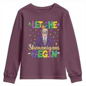 Funny Trump Mardi Gras Youth Sweatshirt Let The Shenanigans Begin TS09 Maroon Print Your Wear