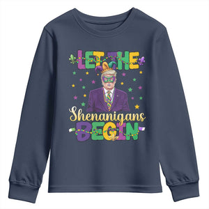 Funny Trump Mardi Gras Youth Sweatshirt Let The Shenanigans Begin TS09 Navy Print Your Wear