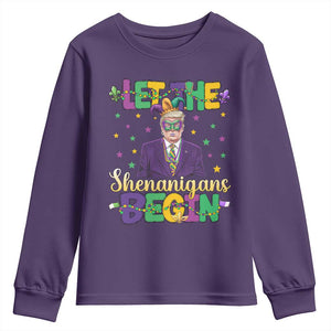 Funny Trump Mardi Gras Youth Sweatshirt Let The Shenanigans Begin TS09 Purple Print Your Wear