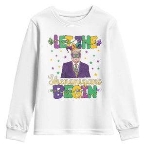 Funny Trump Mardi Gras Youth Sweatshirt Let The Shenanigans Begin TS09 White Print Your Wear