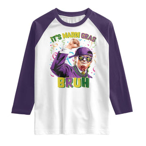 Funny Trump Mardi Gras Raglan Shirt It's Mardi Gras Bruh TS09 White Purple Print Your Wear