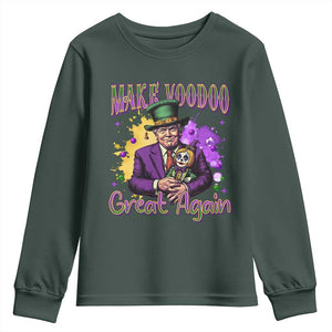 Trump Mardi Gras Youth Sweatshirt Make Voodoo Great Again Voo Doo Doll TS09 Dark Forest Green Print Your Wear