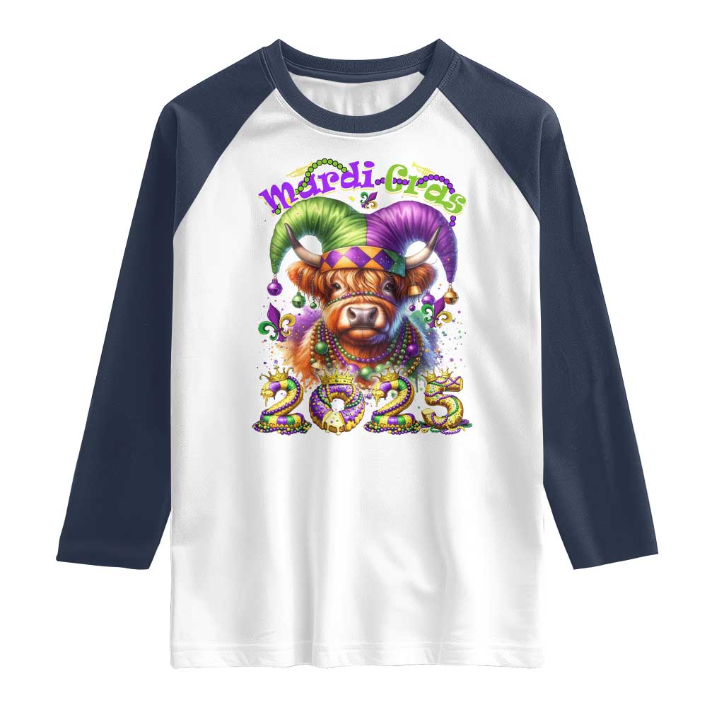 Mardi Gras 2025 Raglan Shirt Cow Jester Outfit TS09 White Navy Print Your Wear