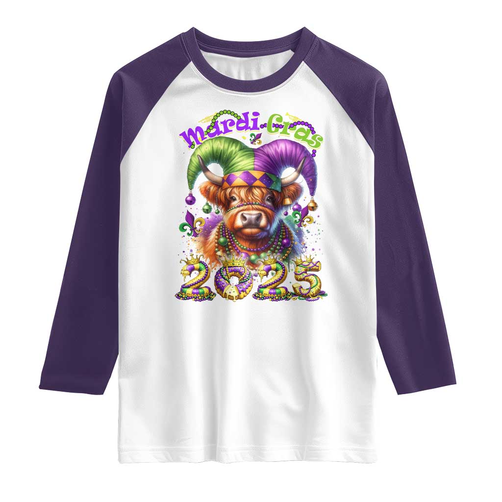 Mardi Gras 2025 Raglan Shirt Cow Jester Outfit TS09 White Purple Print Your Wear
