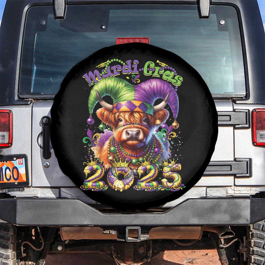 Mardi Gras 2025 Spare Tire Cover Cow Jester Outfit TS09 No hole Black Print Your Wear