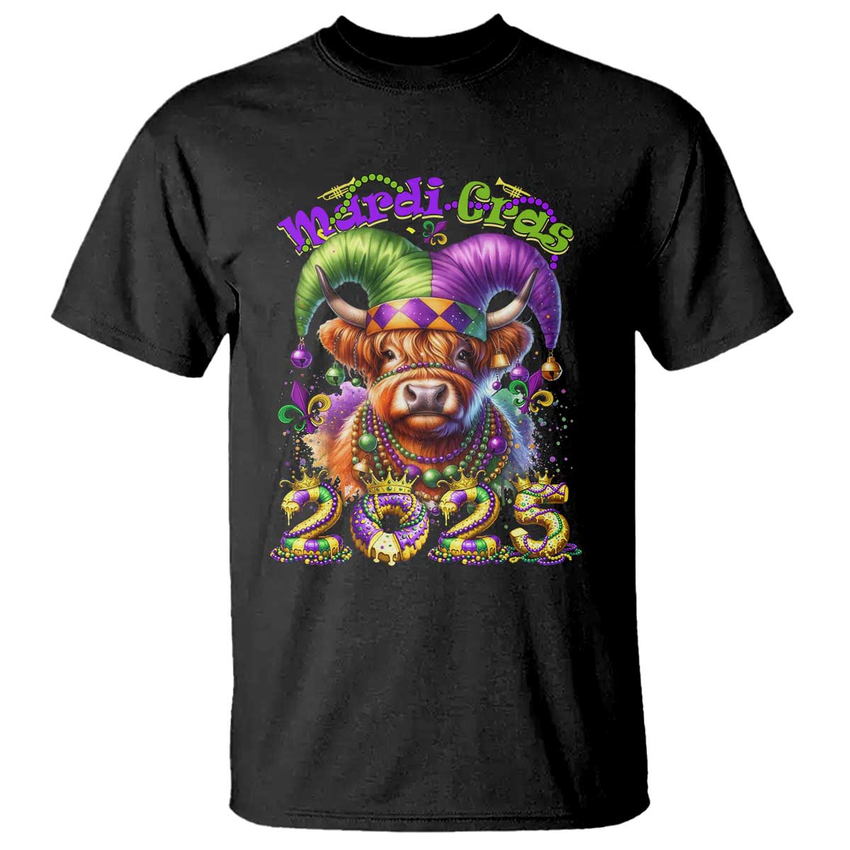 Mardi Gras 2025 T Shirt Cow Jester Outfit TS09 Black Print Your Wear