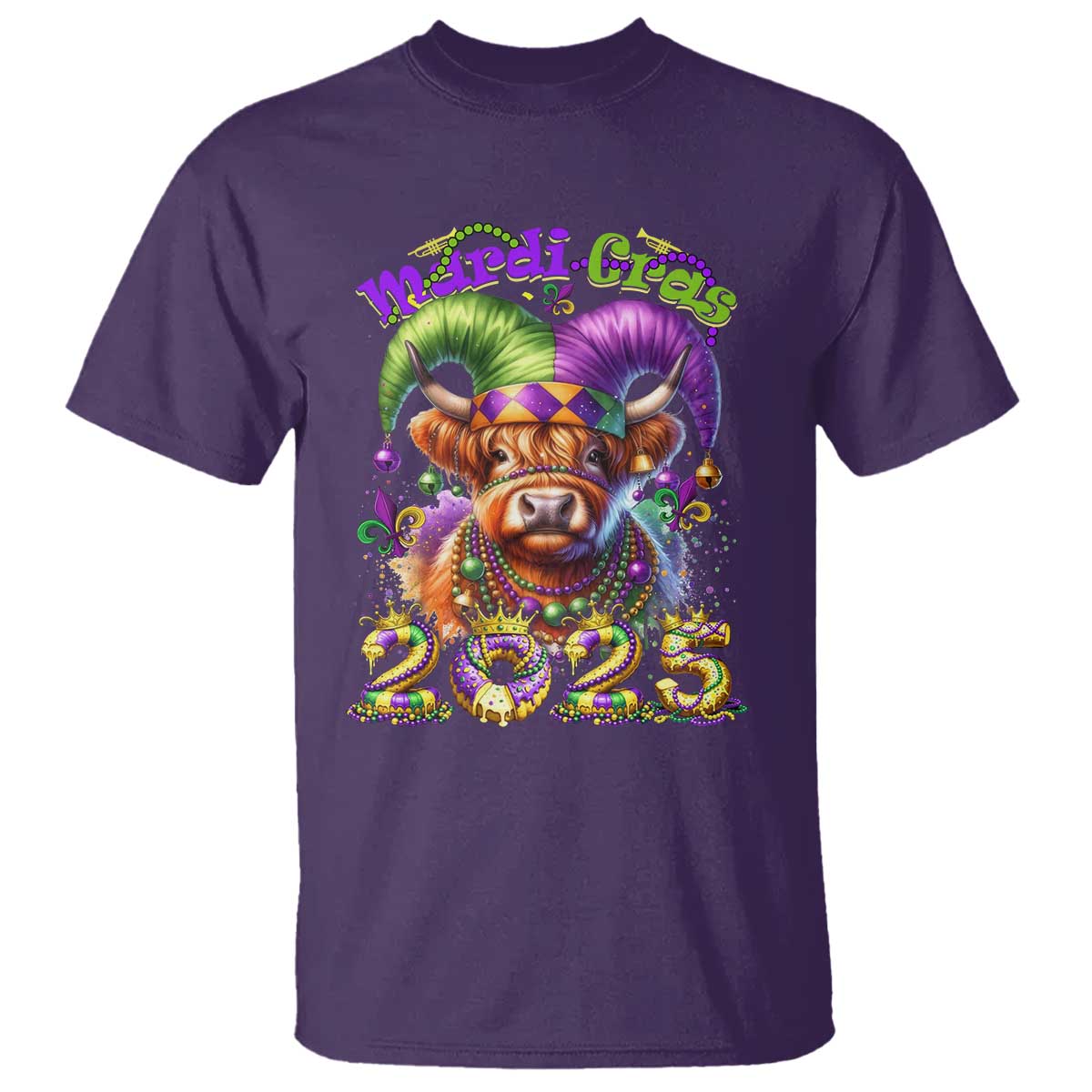 Mardi Gras 2025 T Shirt Cow Jester Outfit TS09 Purple Print Your Wear