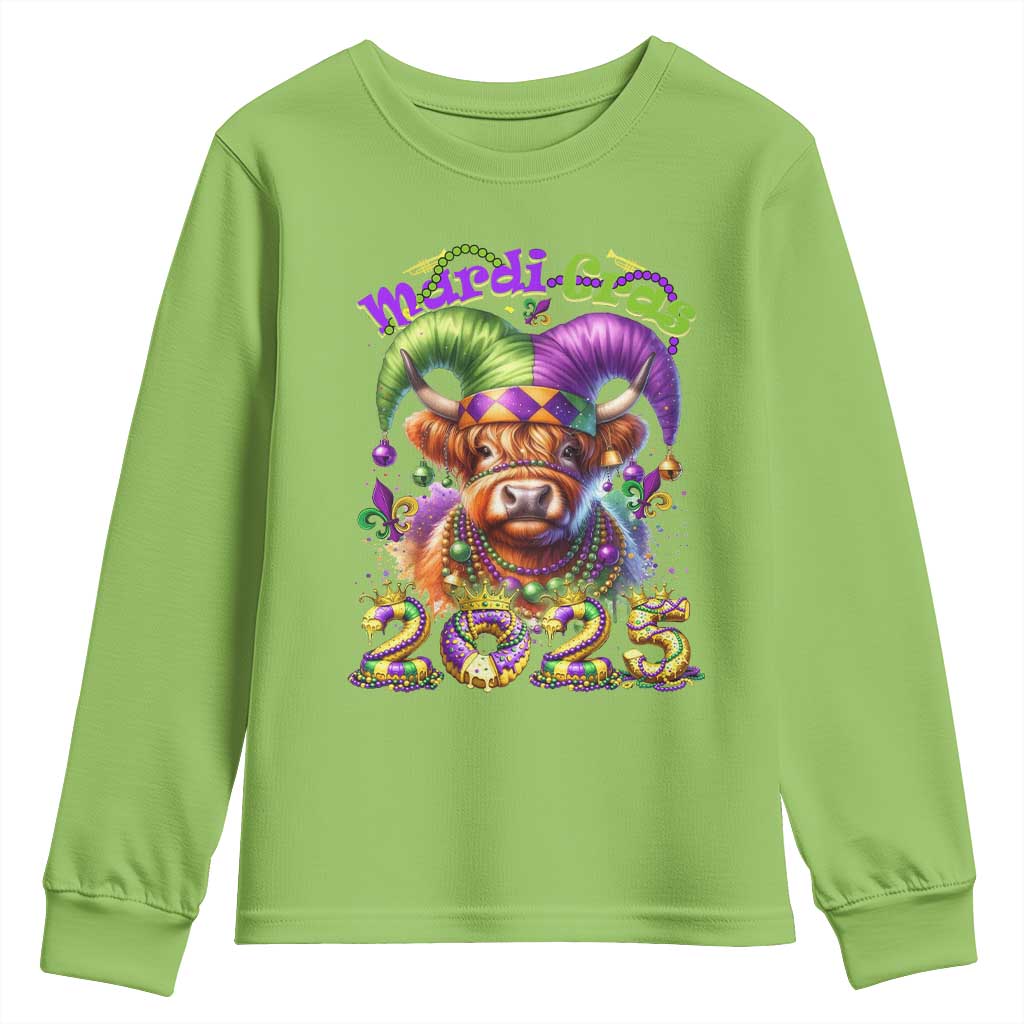Mardi Gras 2025 Youth Sweatshirt Cow Jester Outfit TS09 Lime Print Your Wear