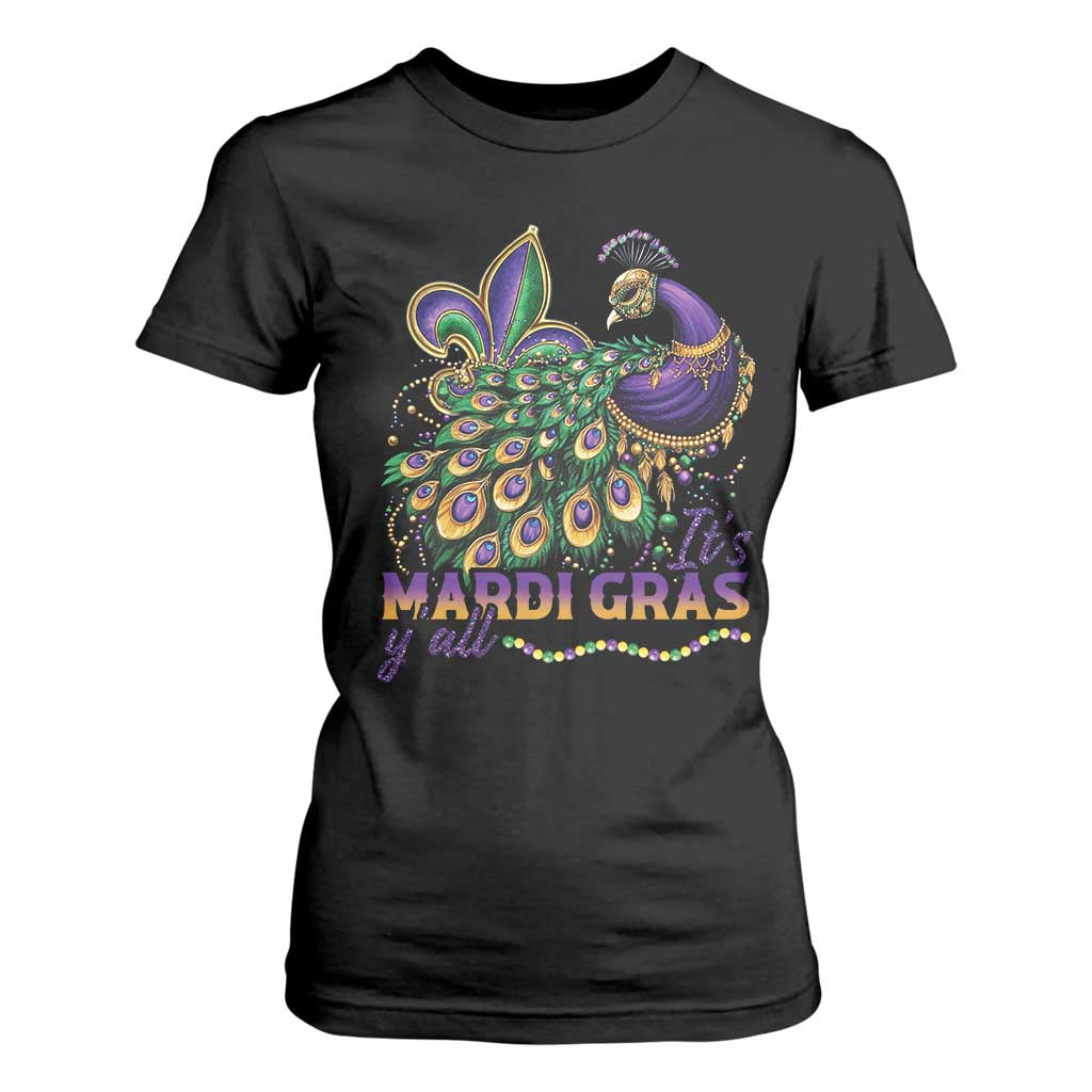 Mardi Gras T Shirt For Women Its Mardi Gras Y'all Peacock Costume TS09 Black Print Your Wear