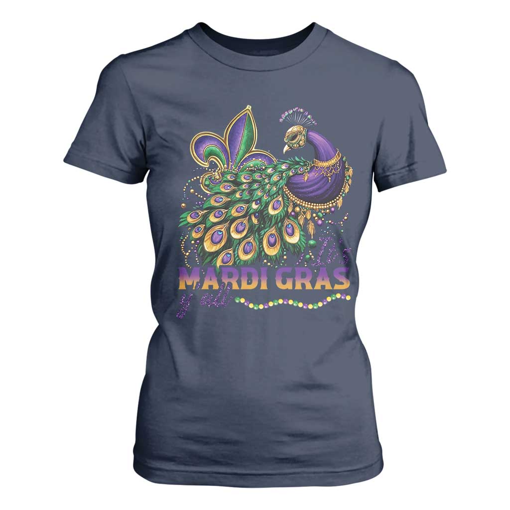 Mardi Gras T Shirt For Women Its Mardi Gras Y'all Peacock Costume TS09 Navy Print Your Wear