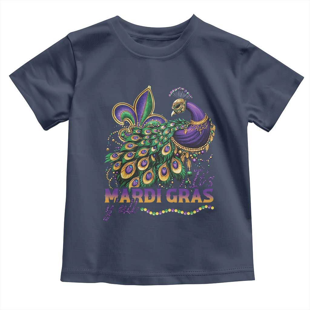 Mardi Gras Toddler T Shirt Its Mardi Gras Y'all Peacock Costume TS09 Navy Print Your Wear
