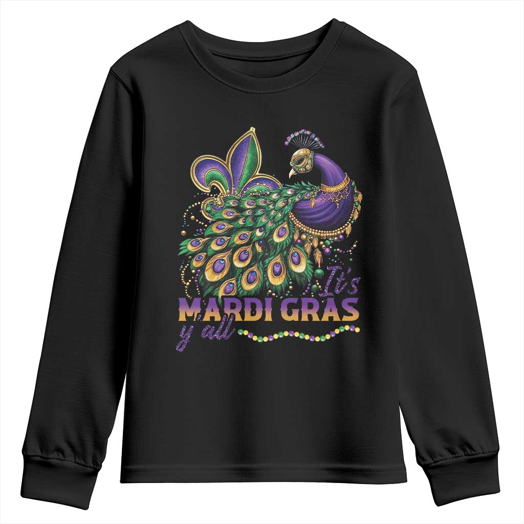 Mardi Gras Youth Sweatshirt Its Mardi Gras Y'all Peacock Costume TS09 Black Print Your Wear