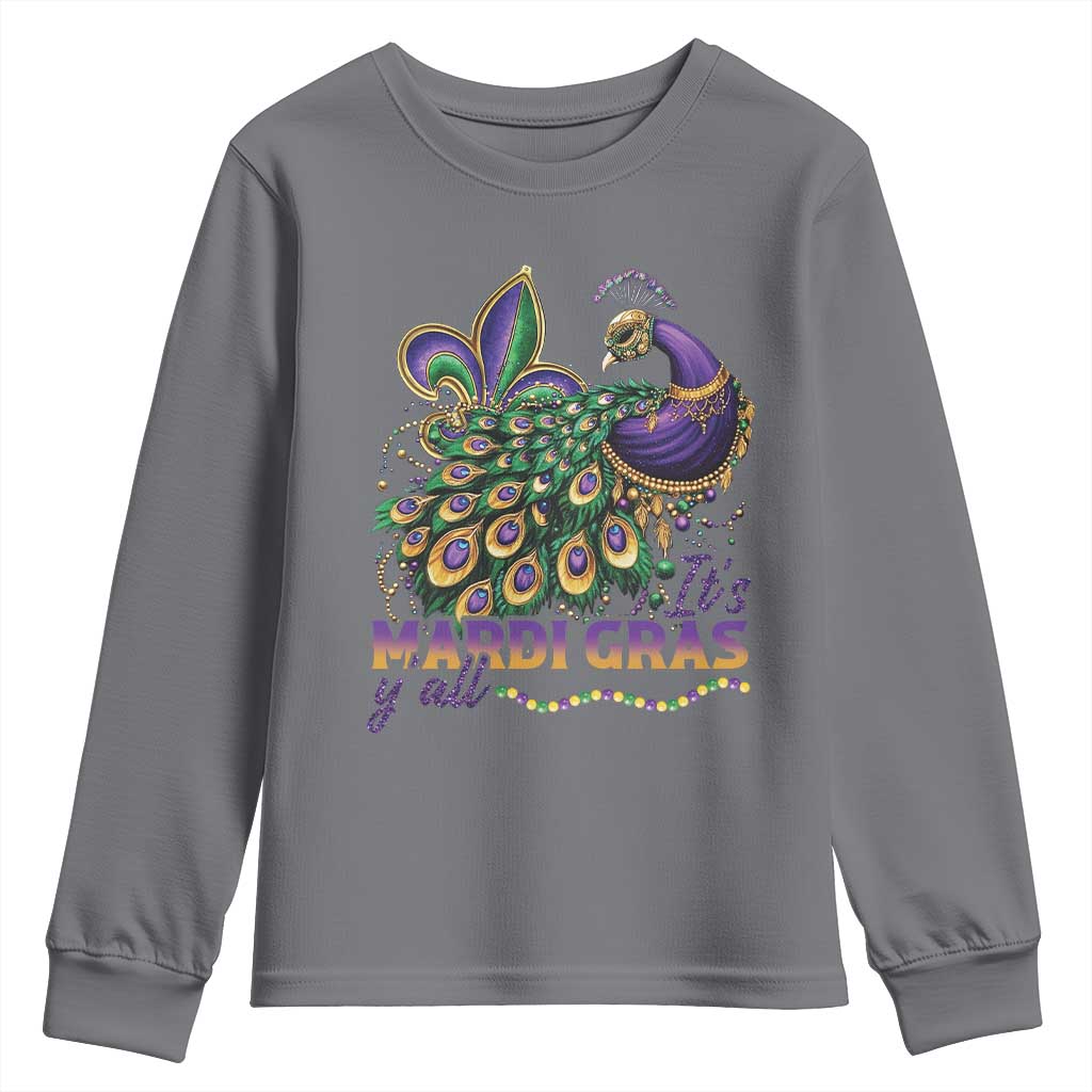 Mardi Gras Youth Sweatshirt Its Mardi Gras Y'all Peacock Costume TS09 Charcoal Print Your Wear