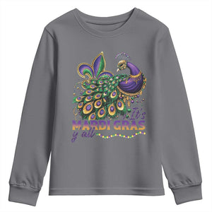 Mardi Gras Youth Sweatshirt Its Mardi Gras Y'all Peacock Costume TS09 Charcoal Print Your Wear