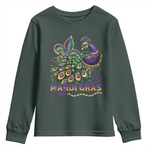 Mardi Gras Youth Sweatshirt Its Mardi Gras Y'all Peacock Costume TS09 Dark Forest Green Print Your Wear