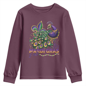 Mardi Gras Youth Sweatshirt Its Mardi Gras Y'all Peacock Costume TS09 Maroon Print Your Wear