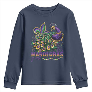 Mardi Gras Youth Sweatshirt Its Mardi Gras Y'all Peacock Costume TS09 Navy Print Your Wear