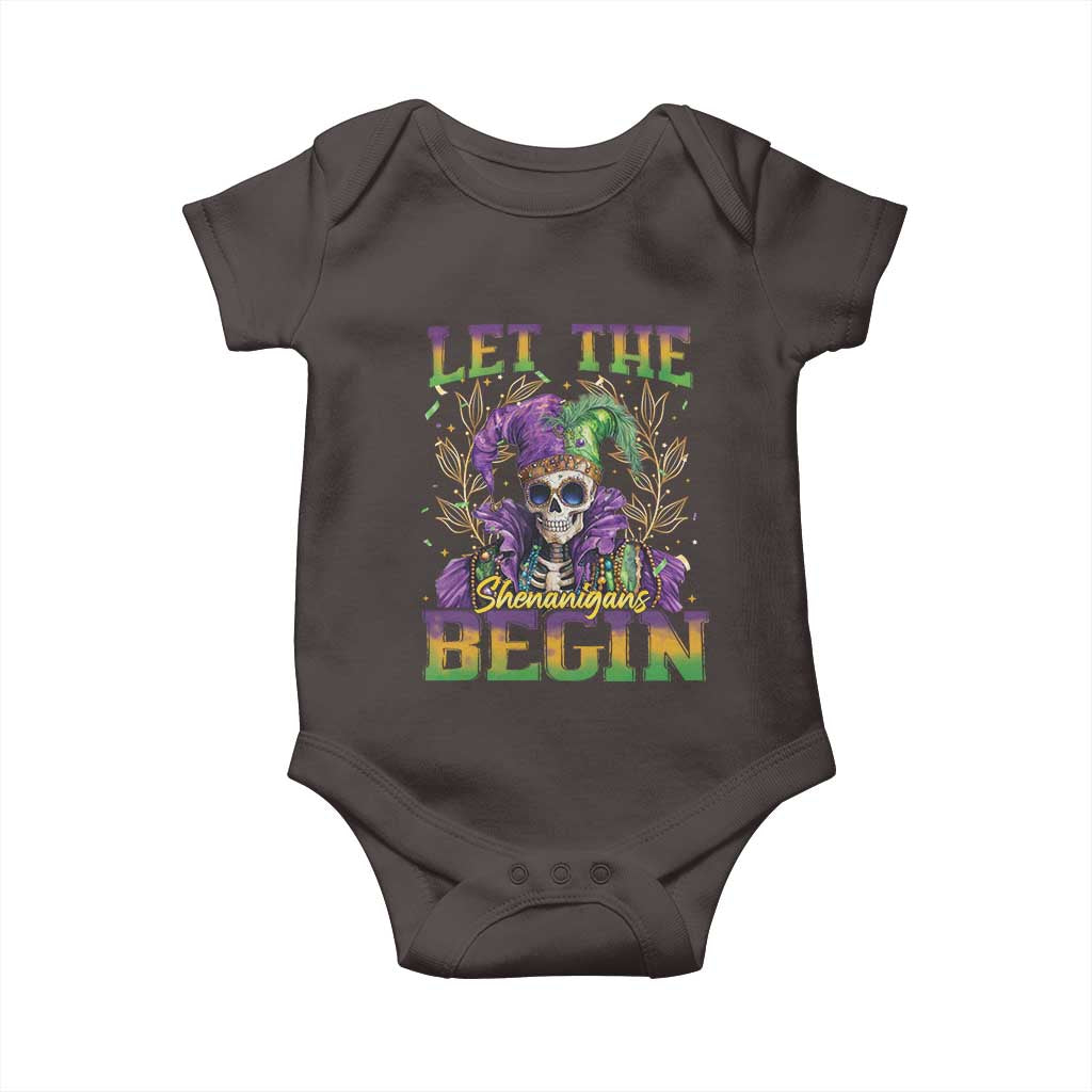 Mardi Gras Baby Onesie Let The Shenanigans Begin Skeleton Jester Costume TS09 Dark Chocolate Print Your Wear