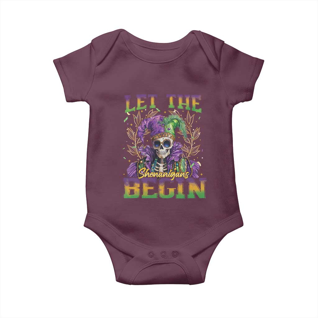 Mardi Gras Baby Onesie Let The Shenanigans Begin Skeleton Jester Costume TS09 Maroon Print Your Wear