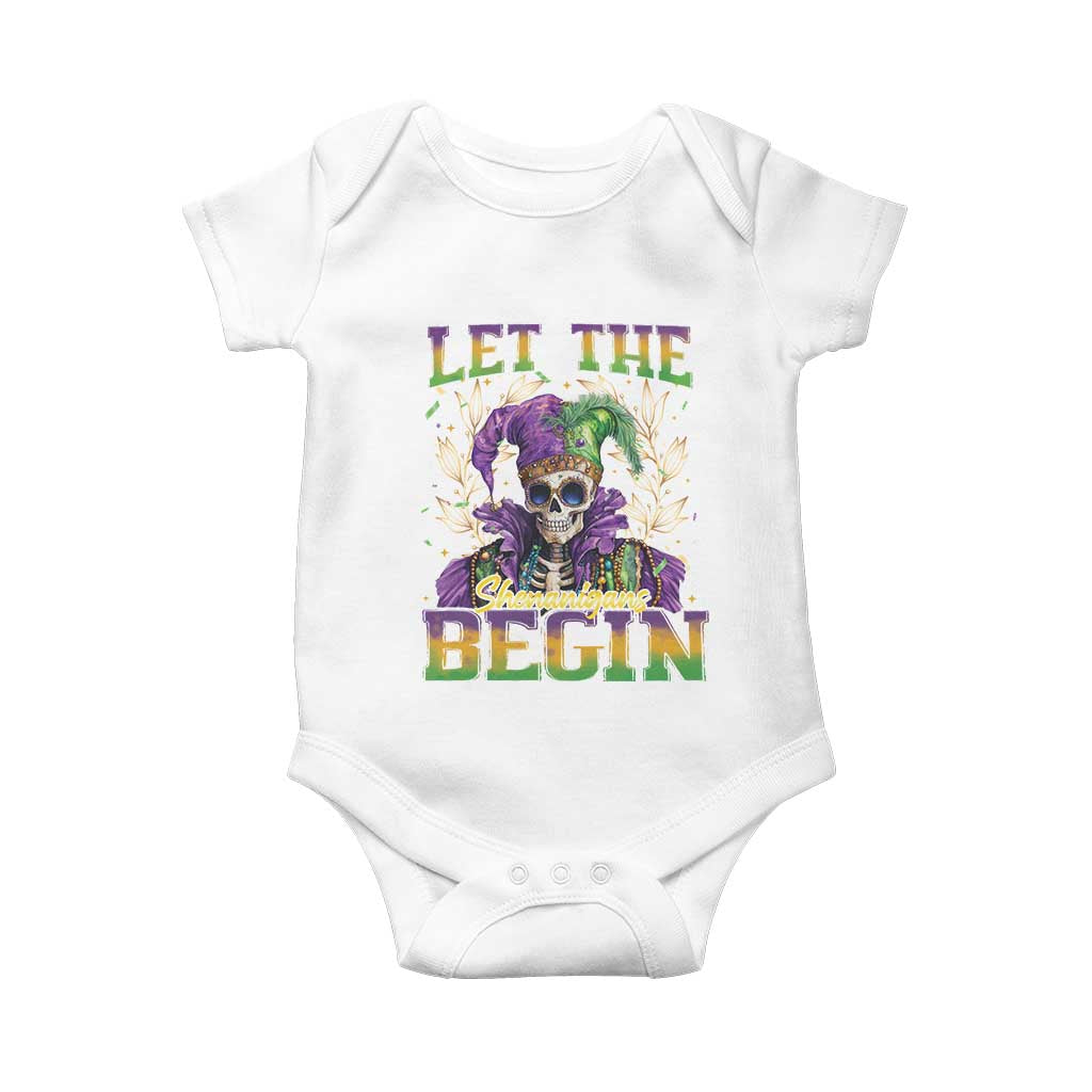 Mardi Gras Baby Onesie Let The Shenanigans Begin Skeleton Jester Costume TS09 White Print Your Wear