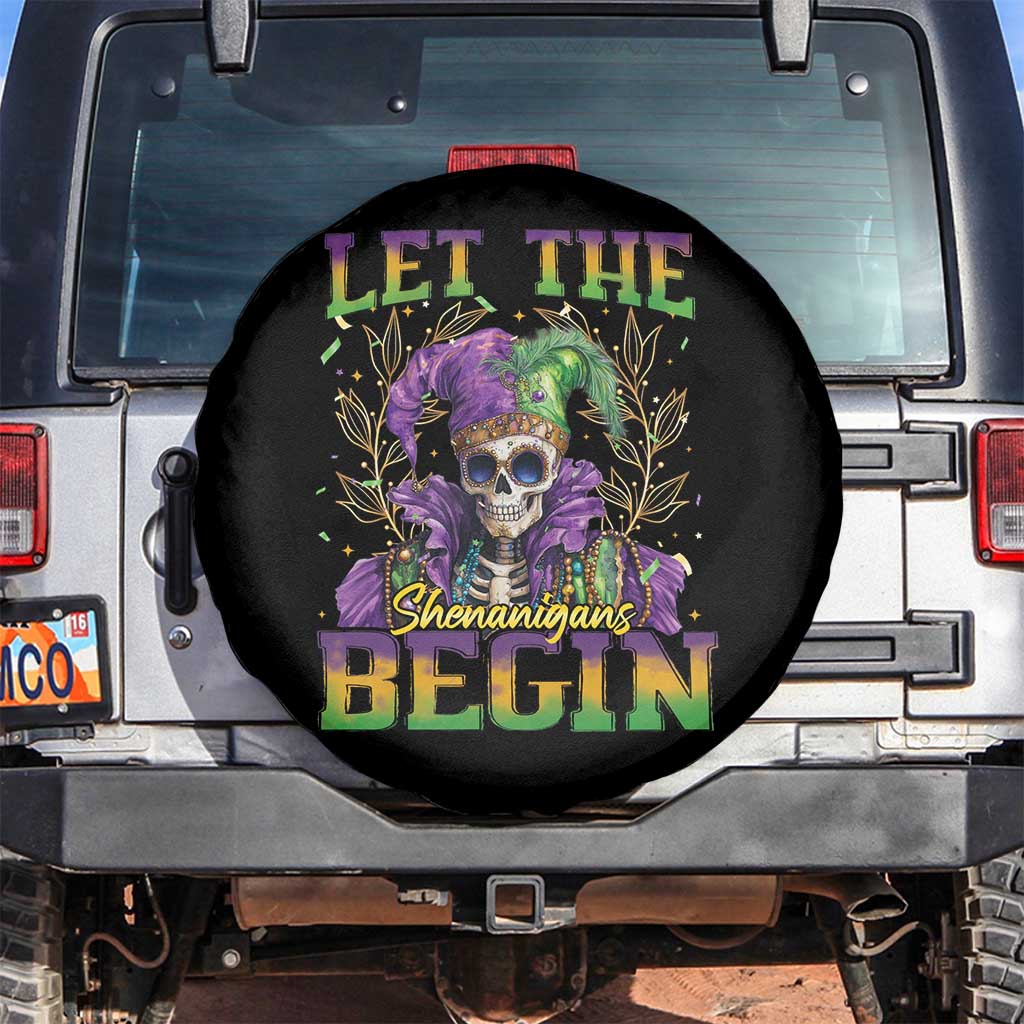 Mardi Gras Spare Tire Cover Let The Shenanigans Begin Skeleton Jester Costume TS09 No hole Black Print Your Wear