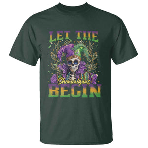 Mardi Gras T Shirt Let The Shenanigans Begin Skeleton Jester Costume TS09 Dark Forest Green Print Your Wear