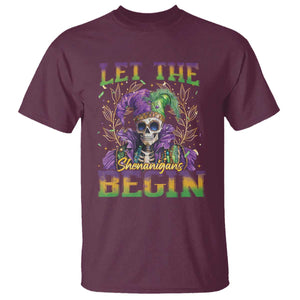 Mardi Gras T Shirt Let The Shenanigans Begin Skeleton Jester Costume TS09 Maroon Print Your Wear