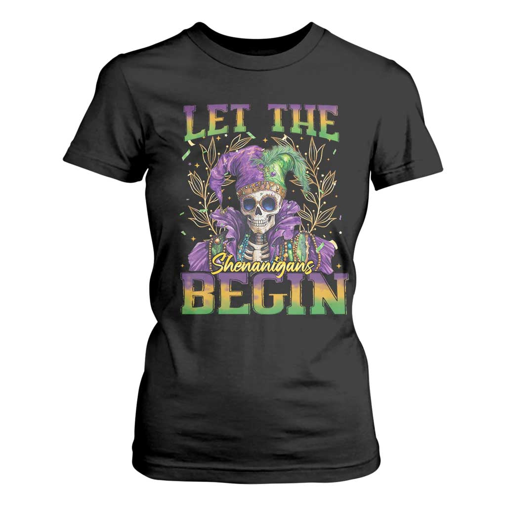 Mardi Gras T Shirt For Women Let The Shenanigans Begin Skeleton Jester Costume TS09 Black Print Your Wear