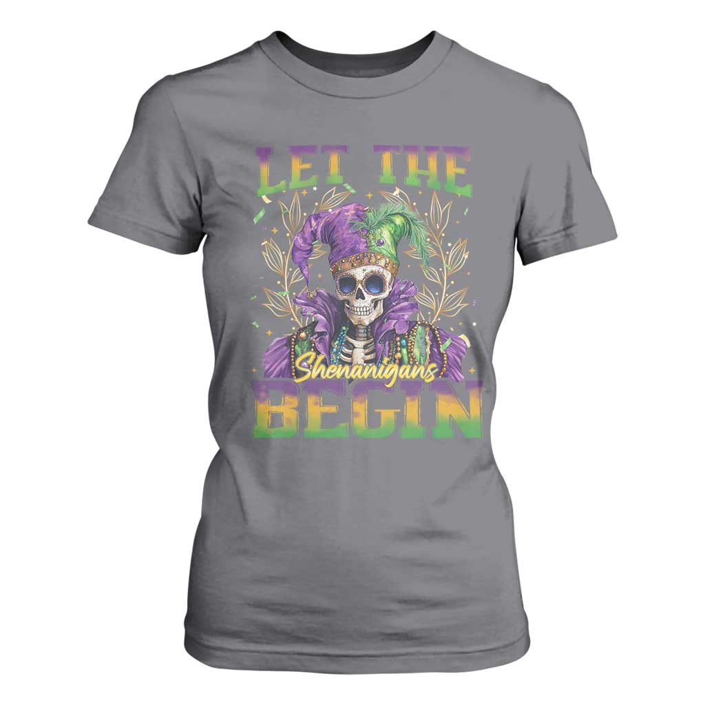 Mardi Gras T Shirt For Women Let The Shenanigans Begin Skeleton Jester Costume TS09 Charcoal Print Your Wear