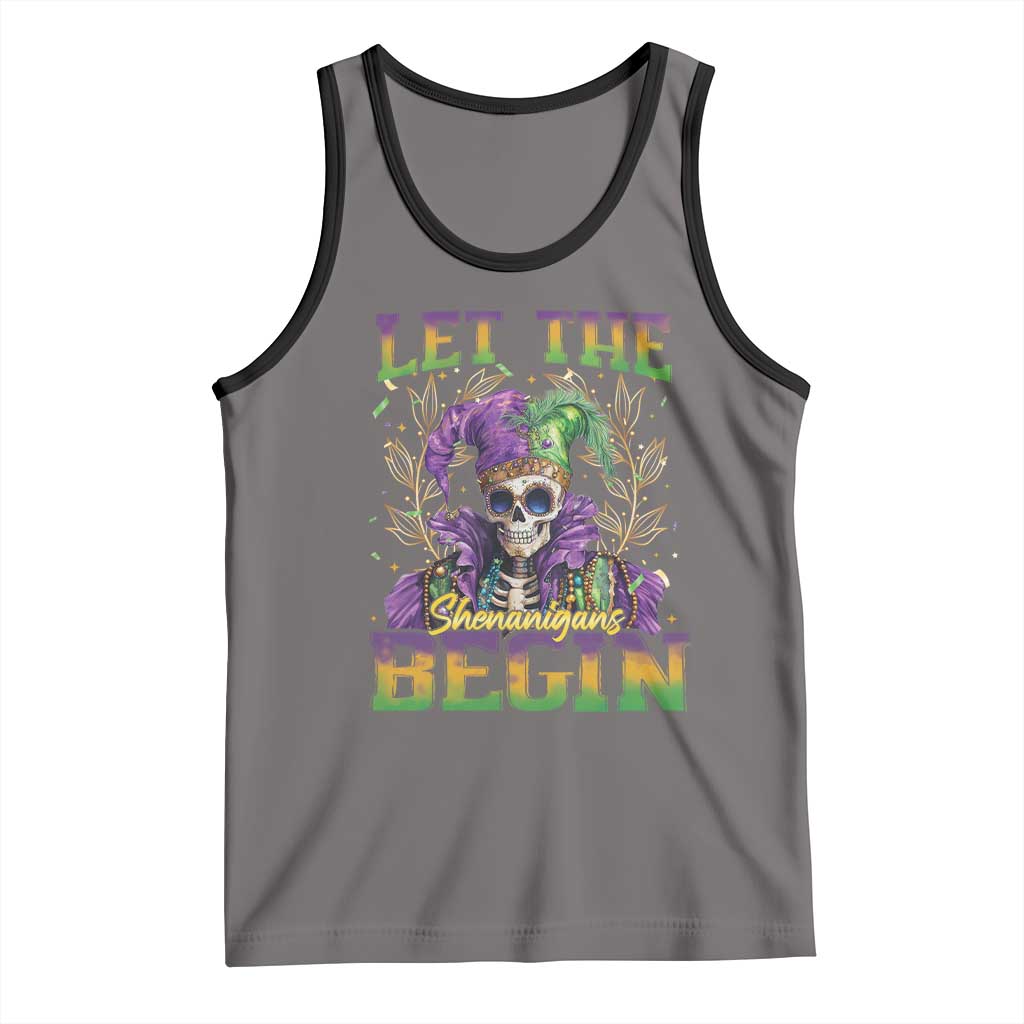 Mardi Gras Tank Top Let The Shenanigans Begin Skeleton Jester Costume TS09 Deep Heather Black Print Your Wear