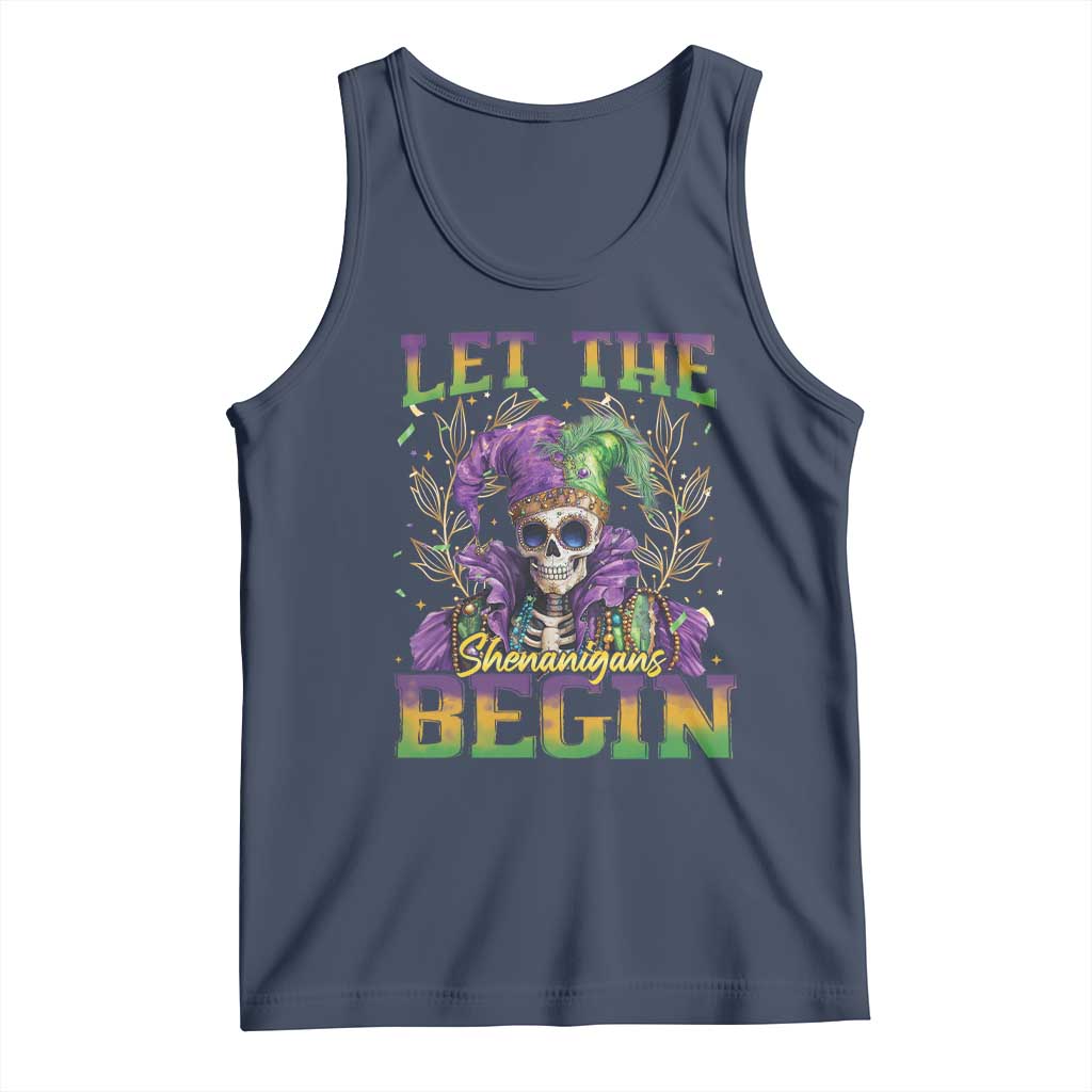 Mardi Gras Tank Top Let The Shenanigans Begin Skeleton Jester Costume TS09 Navy Print Your Wear