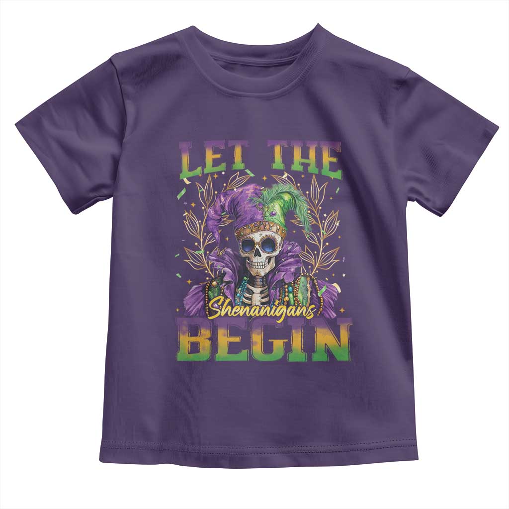 Mardi Gras Toddler T Shirt Let The Shenanigans Begin Skeleton Jester Costume TS09 Purple Print Your Wear