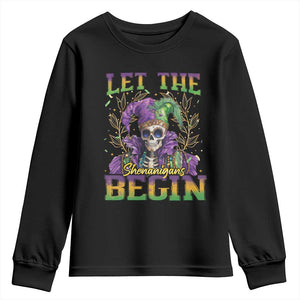 Mardi Gras Youth Sweatshirt Let The Shenanigans Begin Skeleton Jester Costume TS09 Black Print Your Wear