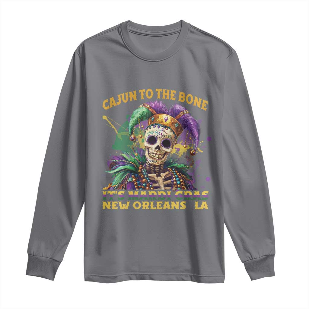 Louisiana Mardi Gras Long Sleeve Shirt Cajun To The Bone Skeleton Jester Costume TS09 Charcoal Print Your Wear