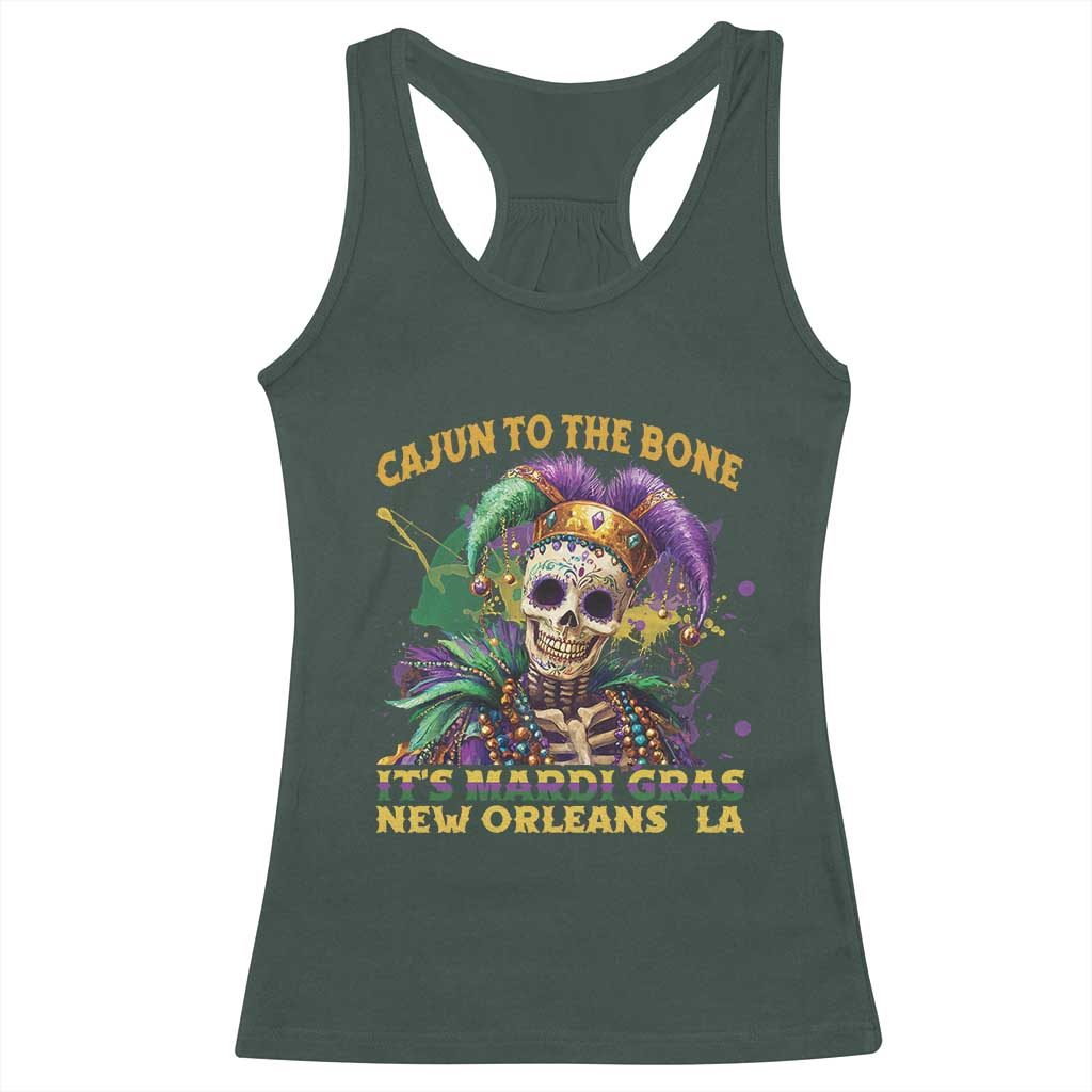 Louisiana Mardi Gras Racerback Tank Top Cajun To The Bone Skeleton Jester Costume TS09 Dark Forest Green Print Your Wear