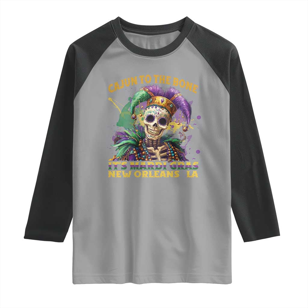 Louisiana Mardi Gras Raglan Shirt Cajun To The Bone Skeleton Jester Costume TS09 Sport Gray Black Print Your Wear