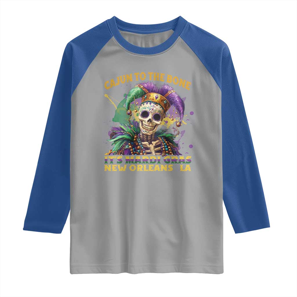 Louisiana Mardi Gras Raglan Shirt Cajun To The Bone Skeleton Jester Costume TS09 Sport Gray Royal Print Your Wear