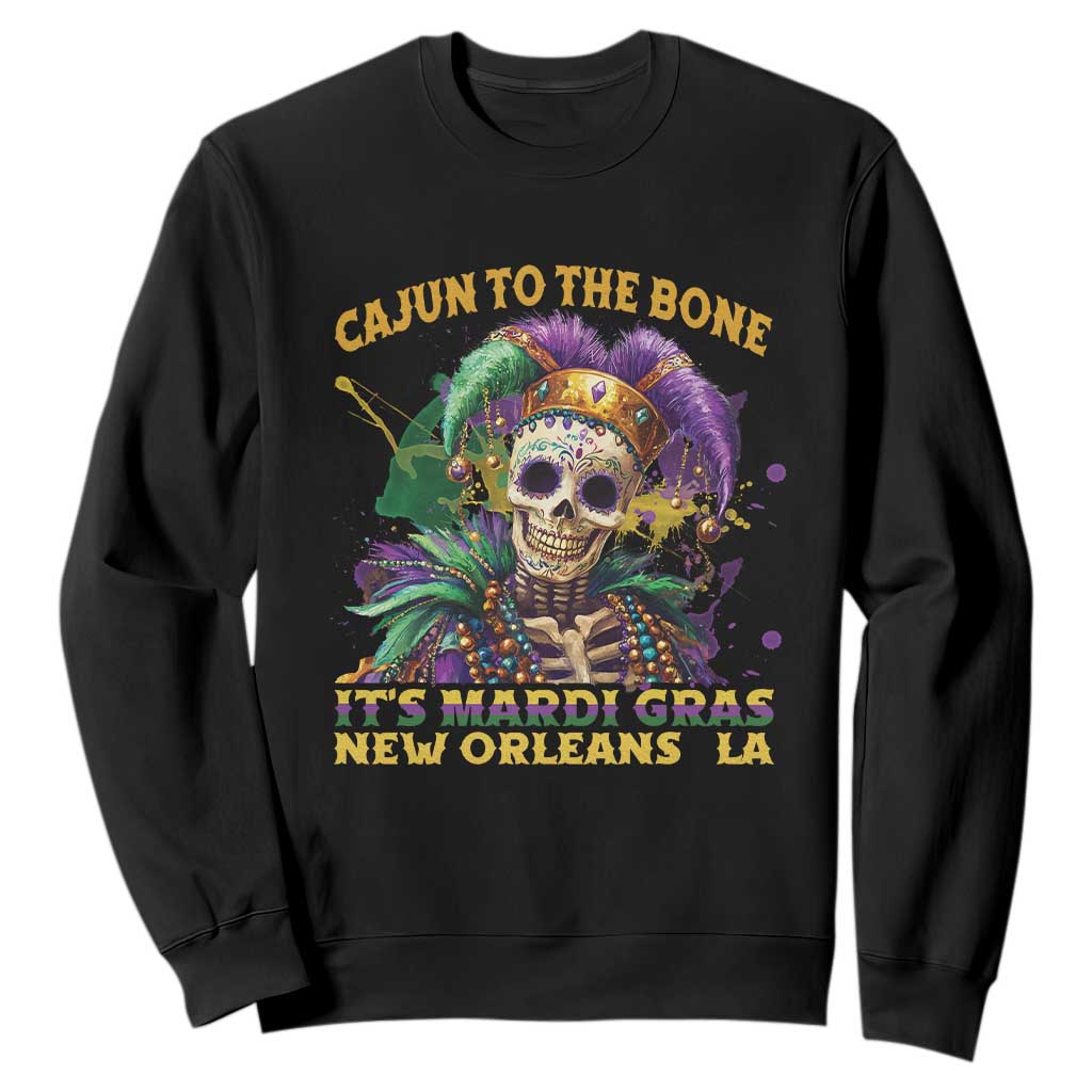 Louisiana Mardi Gras Sweatshirt Cajun To The Bone Skeleton Jester Costume TS09 Black Print Your Wear