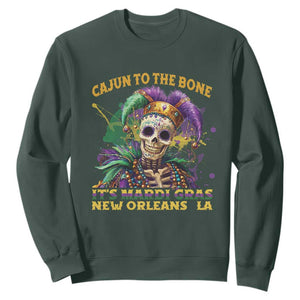 Louisiana Mardi Gras Sweatshirt Cajun To The Bone Skeleton Jester Costume TS09 Dark Forest Green Print Your Wear