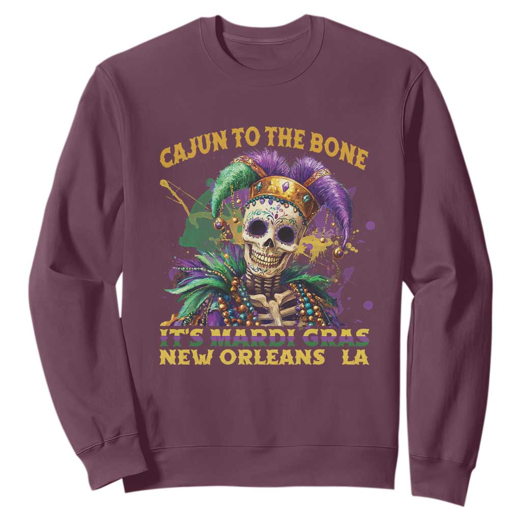 Louisiana Mardi Gras Sweatshirt Cajun To The Bone Skeleton Jester Costume TS09 Maroon Print Your Wear