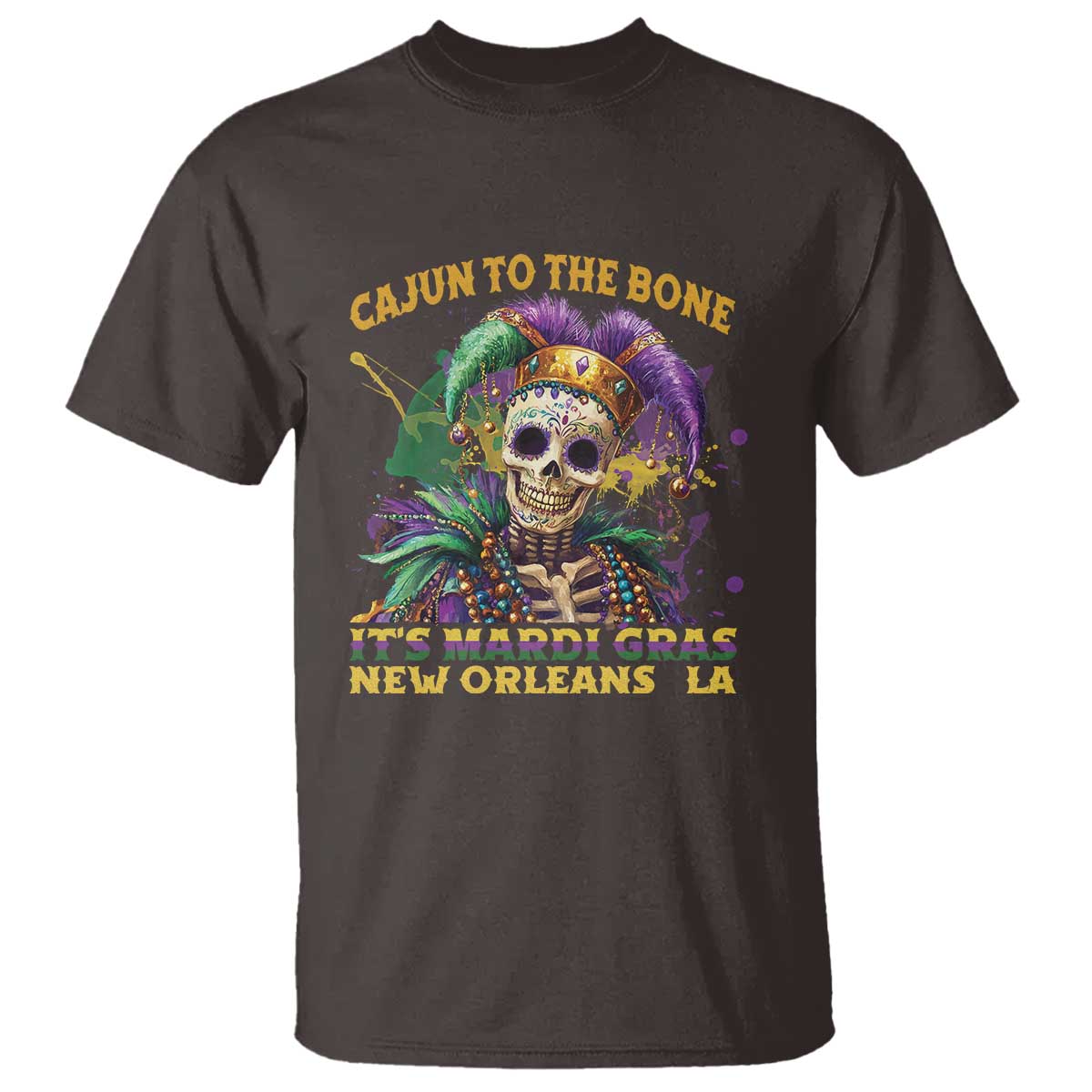 Louisiana Mardi Gras T Shirt Cajun To The Bone Skeleton Jester Costume TS09 Dark Chocolate Print Your Wear