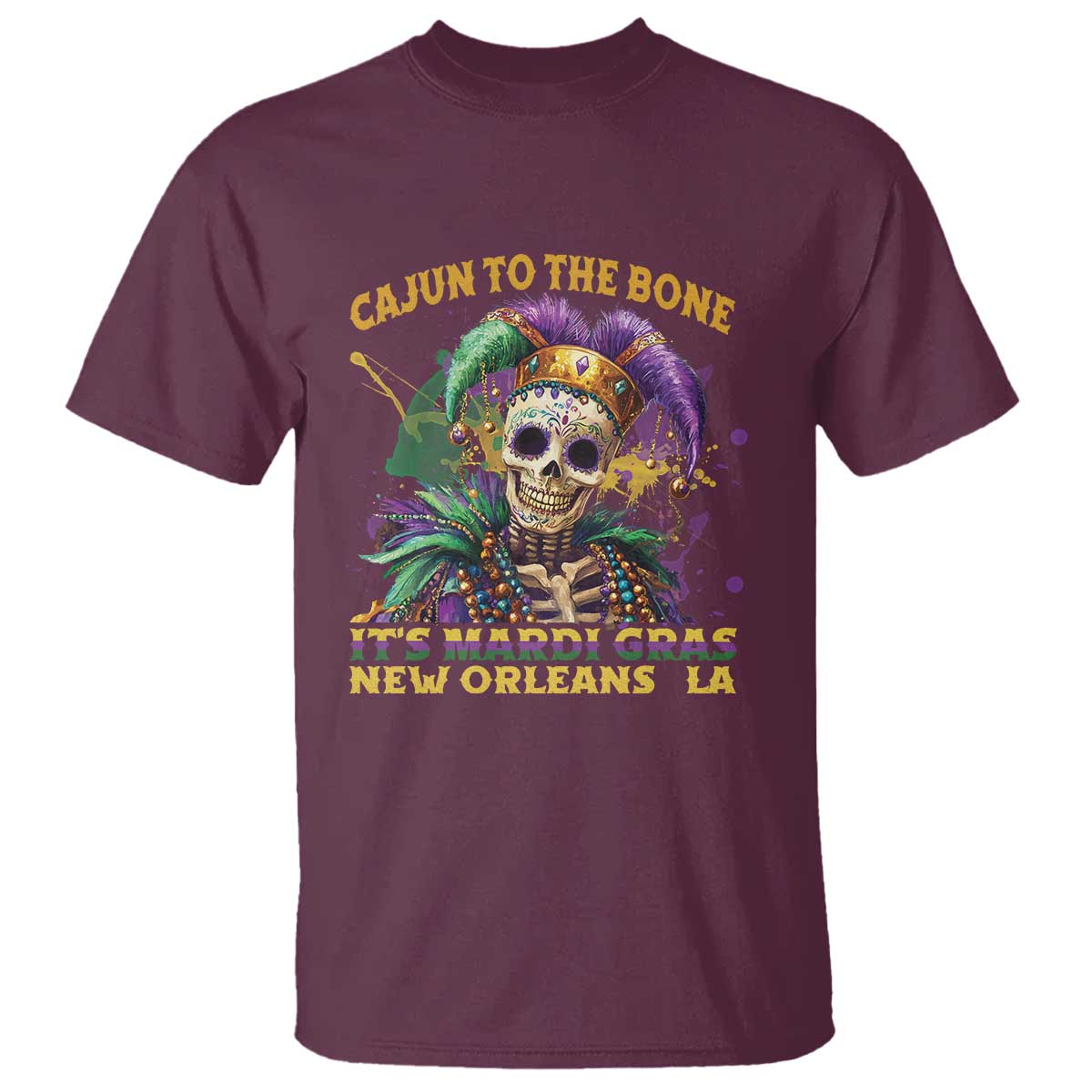 Louisiana Mardi Gras T Shirt Cajun To The Bone Skeleton Jester Costume TS09 Maroon Print Your Wear