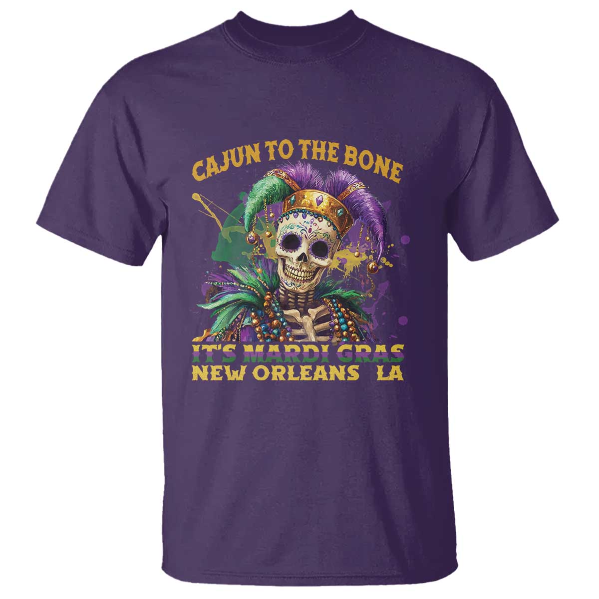 Louisiana Mardi Gras T Shirt Cajun To The Bone Skeleton Jester Costume TS09 Purple Print Your Wear